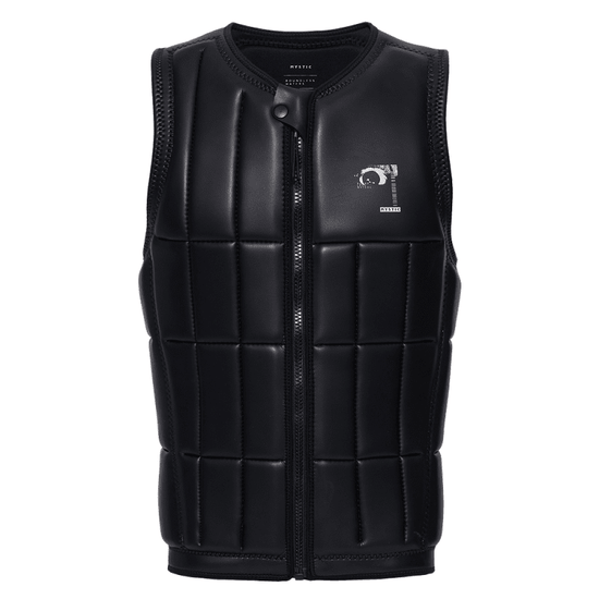 Vorderseite schwarze Mystic Wakeboard Weste mit Reißverschluss und Schaumstoffpolsterung