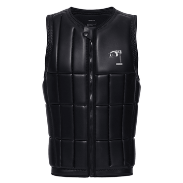 Vorderseite schwarze Mystic Wakeboard Weste mit Reißverschluss und Schaumstoffpolsterung