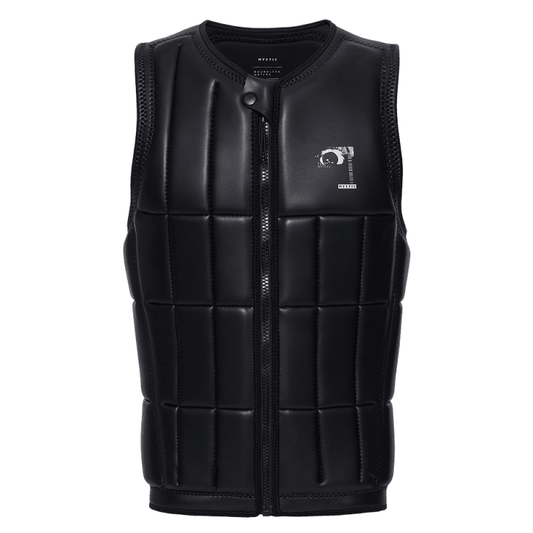 Vorderseite schwarze Mystic Wakeboard Weste mit Reißverschluss und Schaumstoffpolsterung