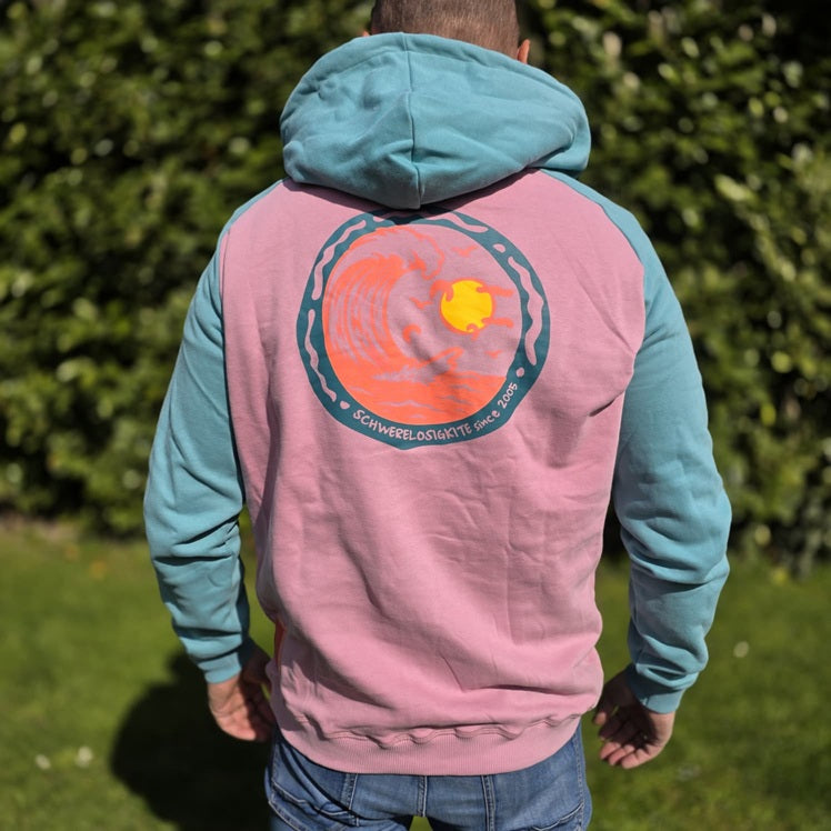 Schwerelosigkite Hoodie Wind Waves Coral Green von hinten