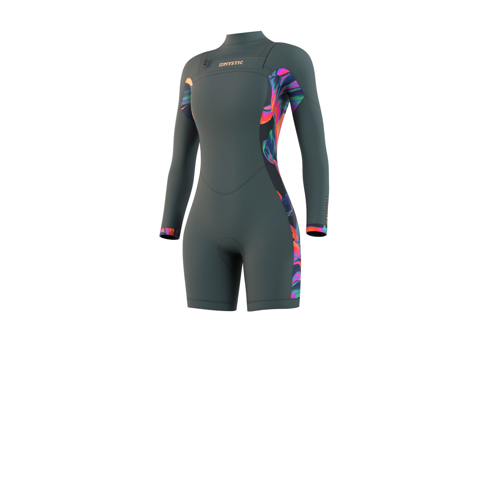 Mystic Dazzled Longarm Shorty 3/2mm Fzip Dark Leaf