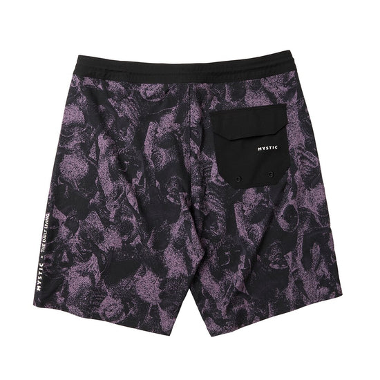 Rückansicht Mystic Boardshorts mit Allover-Print, schwarzer Taille und Schlüsselband-Tasche