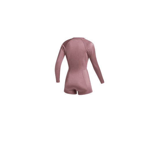 Mystic Lunar Shorty Neoprenanzug Damen Rosa Rückansicht mit hohem Kragen