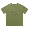 Rückansicht des olivgrünen T-Shirts mit zentriertem technischen Helm-Print