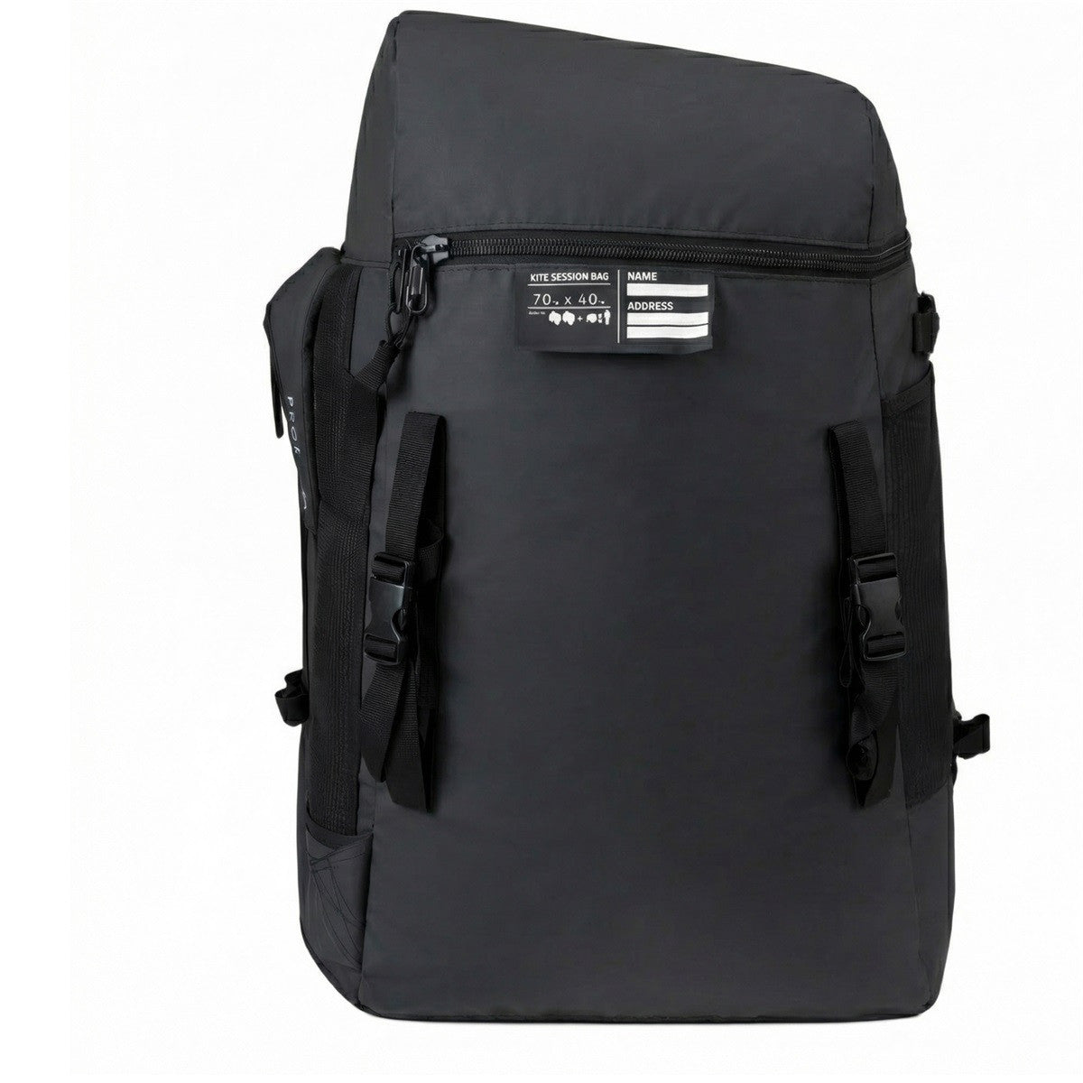 Detailaufnahme des Etiketts am schwarzen Prolimit Kite Session Bag