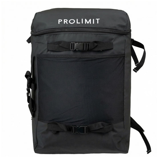 Vorderansicht des schwarzen Prolimit Kite Bags mit großer Mesh-Außentasche